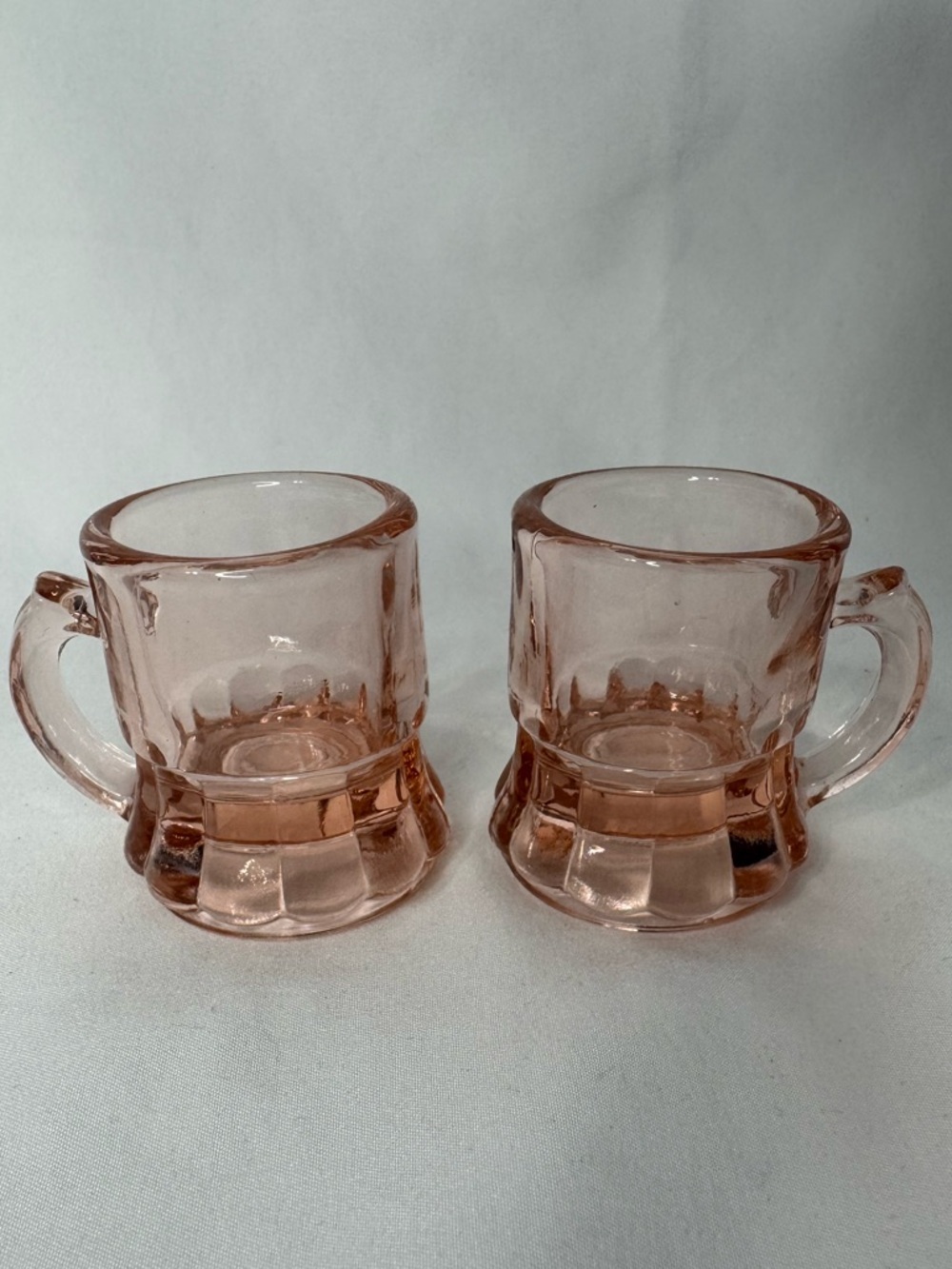 Vintage Pink Depression Glass Mini Mug Shot Glass Set of 2 | Toothpick Holders - Picture 2 of 7
